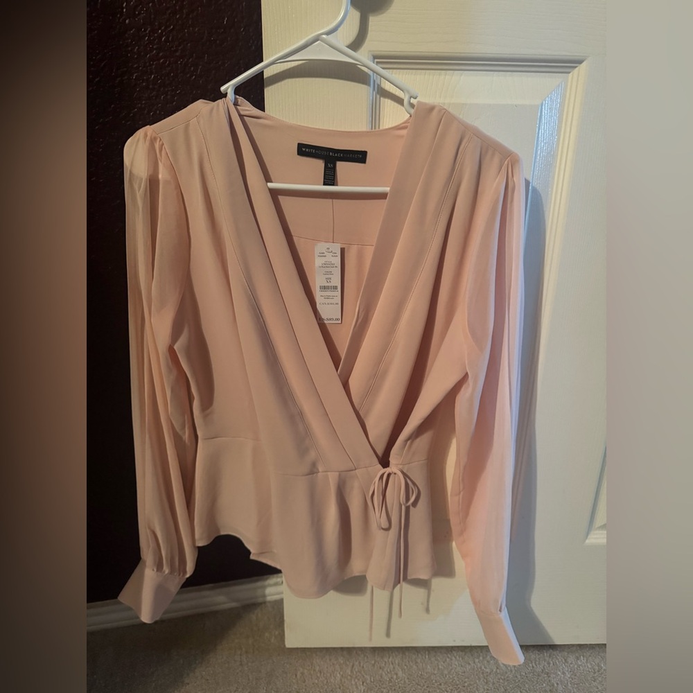 NWT - White House Black Market Blush Pink Wrap Blouse